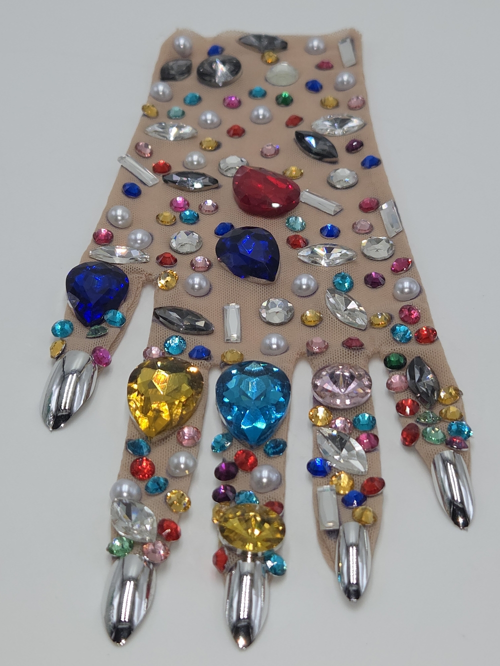 LEFT Beige Mesh Glove with Silver-Tipped Fingers EXTRA SMALL #rave #concerts